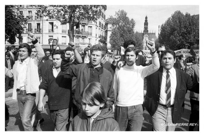 13 mai 1968 - A. Geismar, D. Cohn-Bendit, J. Sauvageot - 04.13mai1968-manifestationunitaire.J-P.-Rey.jpg